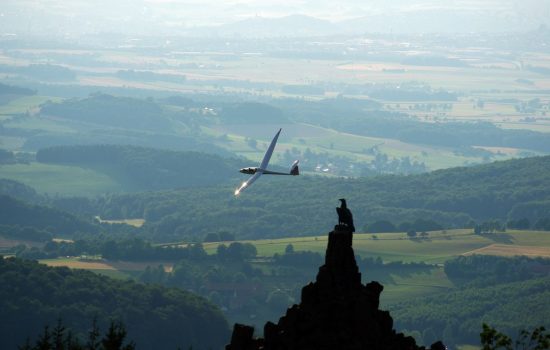 Rhön Fliegerdenkmal Wasserkuppe mit Segelflieger
